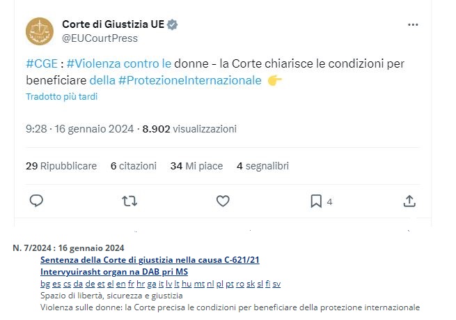 Violenza di genere sulle donne: Corte di Giustizia UE (X)