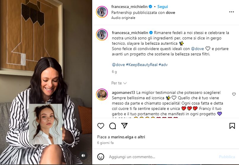 La propria immagine ricreata con l'IA: l'effetto su Francesca Michielin